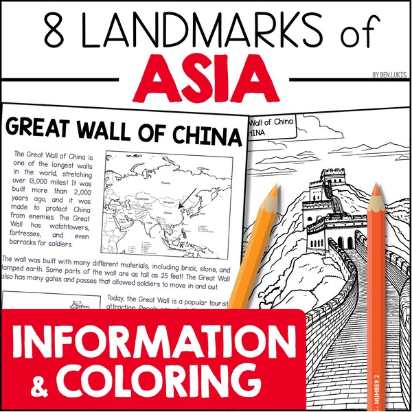 Landmarks of Asia, Geography Facts Information & Coloring Pages - The Great Wall Of China, Mount Everest, Gobi Desert, Burj Khalifa and More