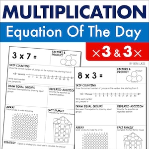3 Times Table Multiplication Worksheets, Multiply By 3 Math Daily Practice Printable PDF Workbook, 2nd 3rd Grade Multiplication Practice