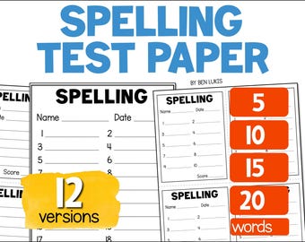 Printable Spelling Test Template, Homeschool Worksheets (PDF)
