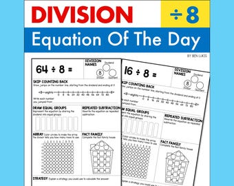 Division by 8 Worksheets, Equation of the Day (Printable PDF)