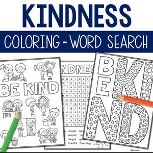 Pagine da colorare sulla gentilezza e attività di ricerca di parole per bambini, fogli da colorare sulla gentilezza stampabili e lavoro di parole per la scuola e l'istruzione parentale