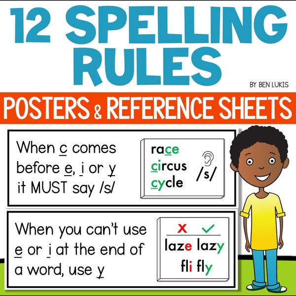 Spelling Practice Posters and Visuals, Spelling Rules For Kids, Printable Educational Posters & Reference Sheets for School or Home