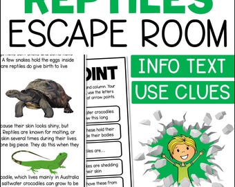 Reptile Escape Room Printable Game, Fun Facts About Reptiles Learning & Activities for Kids, Printable PDF Homeschool School Party Game