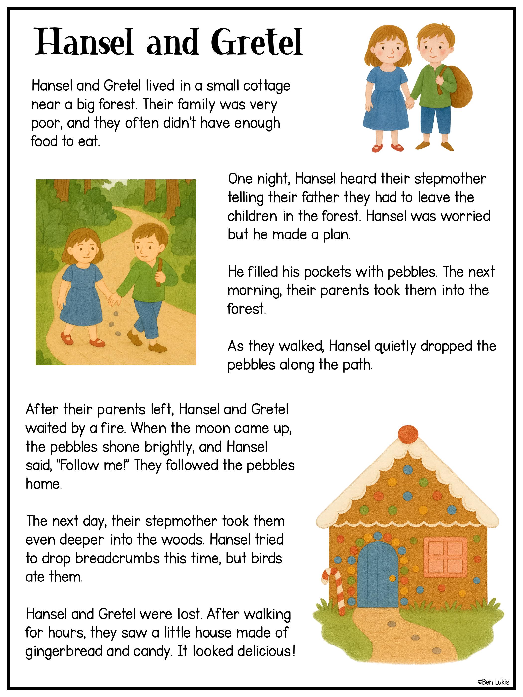 Hansel and Gretel Reading Passages, Printable Fairy Tale (PDF) - Etsy, image size:2100x2800