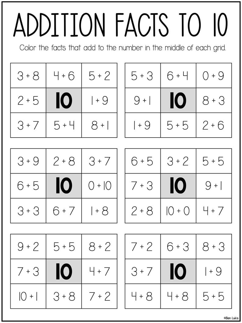 Number Bonds to 10 Worksheet, Rainbow Math Facts (printable PDF) - Etsy ...