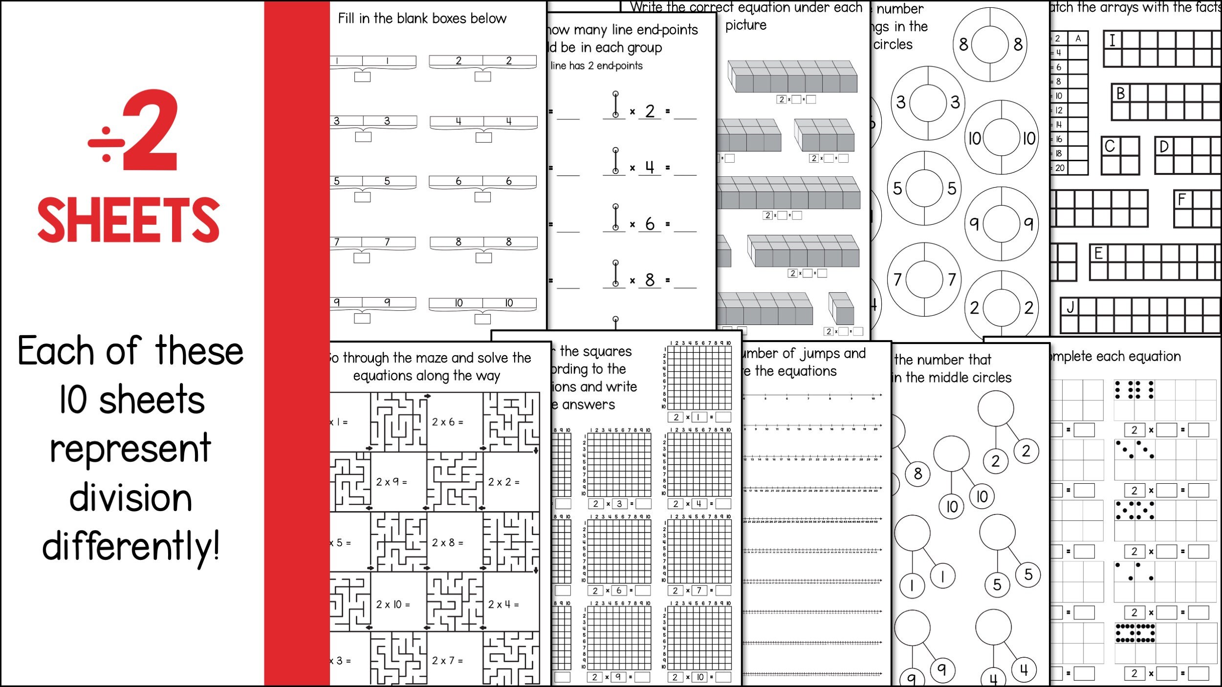 Division by 2 Practice Worksheets, Dividing by 2 Division Math Facts ...
