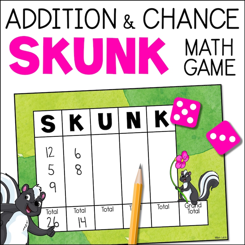 Skunk Math Game Addition Probability and Chance Printable PDF - Etsy