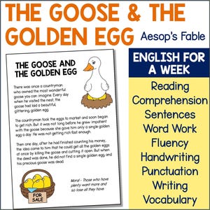 The Goose And The Golden Egg, Aesop&#39;s Fables, ELA For A Week, Writing Worksheets, Reading Fluency, Handwriting Lines, Making Words Etc