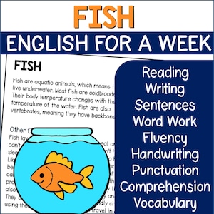 Fish Literacy Activities for a Week about a Fish Information Text, Reading, Writing, Word Search, Punctuation, Handwriting - Homeschool Fun