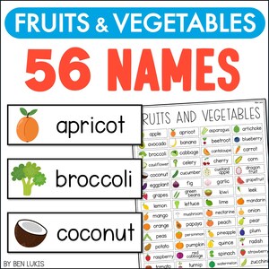 Fruits & Vegetables Word Wall Name Cards and Word Bank for Kids