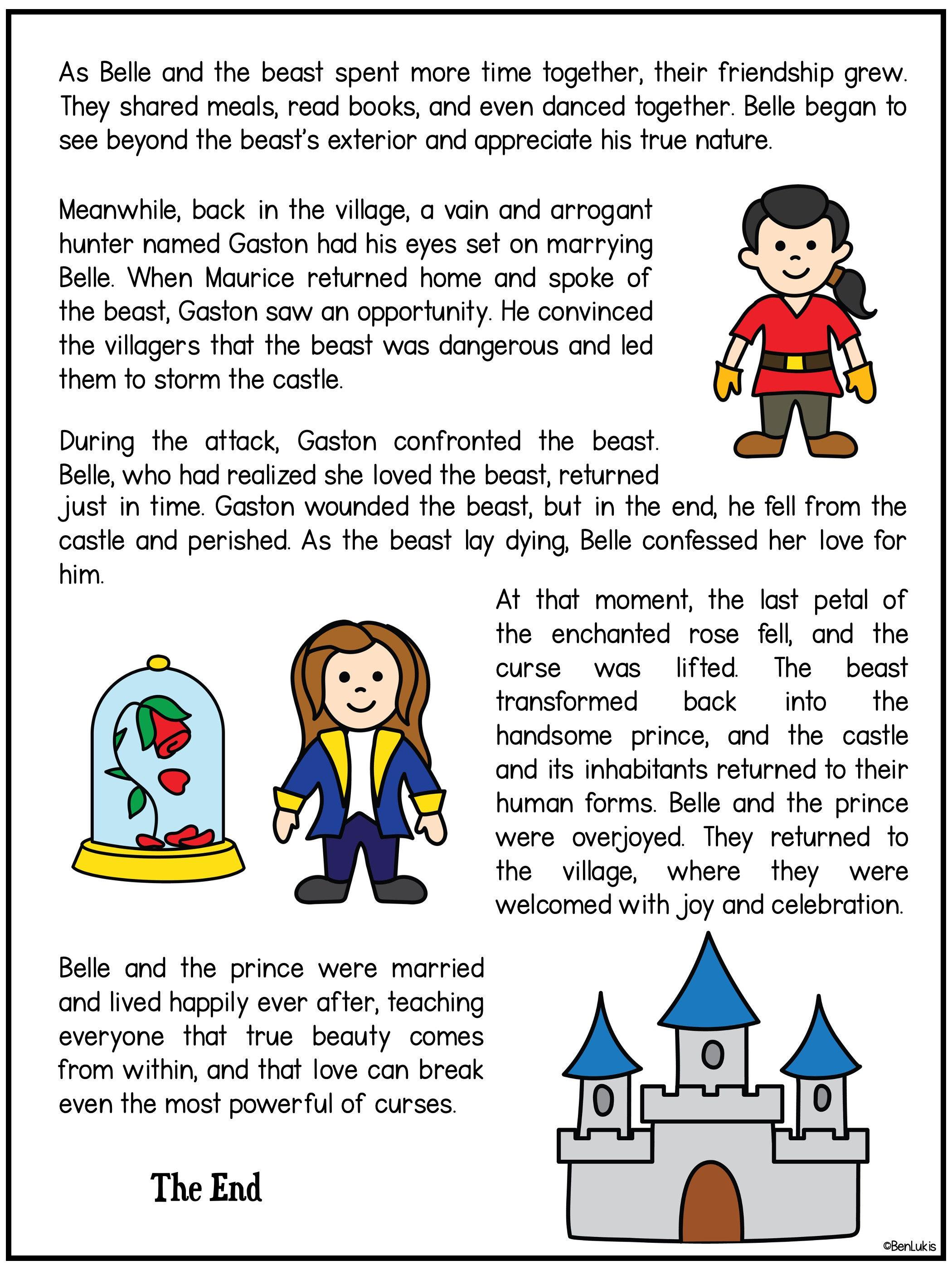 Beauty and the Beast Reading Activity, Comprehension Questions, Word ...