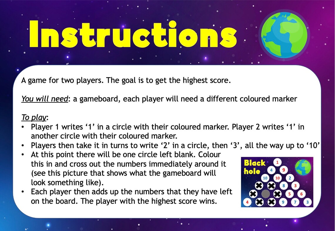 Addition Math Game Black Hole Etsy