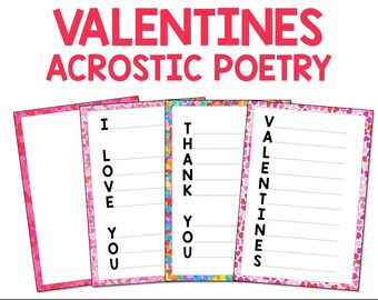 Valentine's Day Acrostic Poem Templates, Kids Writing Activity (Printable PDF)