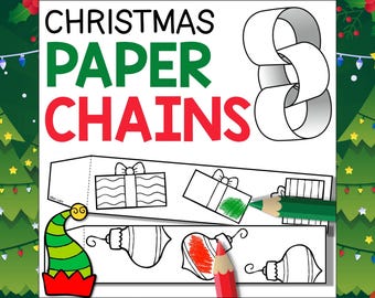 Weihnachtspapierkette Basteln, Weihnachtsfärbung, Weihnachtsdekor & Basteln, druckbare PDF-Datei für Kinder, Weihnachtsbastelaktivität, Papierketten-Links