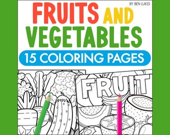 Dibujos para colorear de frutas y verduras, actividad de comida para la educación en casa (patrón PDF)