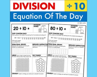 Division by 10 Worksheets, Daily Math Practice (Printable PDF)