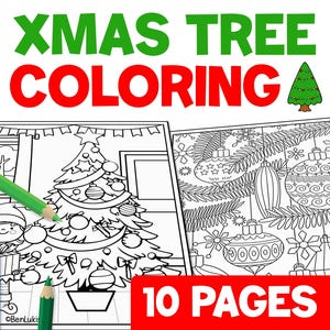 Weihnachtsbaum Malvorlagen für Kinder, 10 Druckbare Malseiten, lustige Weihnachtsbaum Aktivitäten, Urlaub Malvorlagen, PDF Digitaler Download