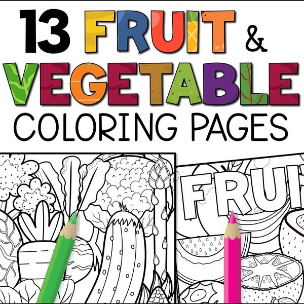 Kids Fruit and Vegetable Coloring Pages, Printable PDF, Educational Activity, Instant Download, Homeschool Resources, Healthy Eating