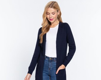 navy blue button up sweater