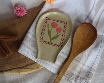 Handmade Ceramic Spoon Rest – Tulip Spoon Holder