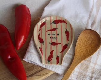 Handmade Ceramic Spoon Rest – Chili Pepper Kitchen Decor