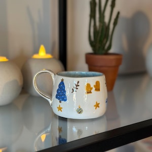 Gold Luster Detailed Christmas Handmade Ceramic Mug, Christmas Mug, Christmas Gift, New Year Gift, Handmade Ceramic Mug, Ceramic Mug