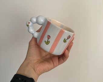 Pink striped tulip mug