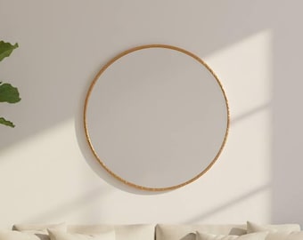 Round Copper Wall Mirror | Hammered Gold Rim | Handcrafted Moroccan Circle Mirror | Boho Living Room Bathroom Mirror | Minimalist Farmhouse