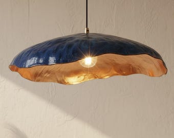 Lámpara colgante de cobre martillado | Lámpara de techo con pátina azul | Candelabro marroquí hecho a mano | Cocina, comedor y sala de estar de estilo bohemio