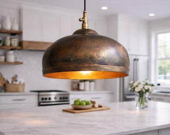 Lámpara colgante de cúpula de cobre antiguo hecha a mano | Lámpara de techo marroquí con pátina oscura envejecida | Lámpara de araña para isla de cocina de estilo rústico | Varios tamaños