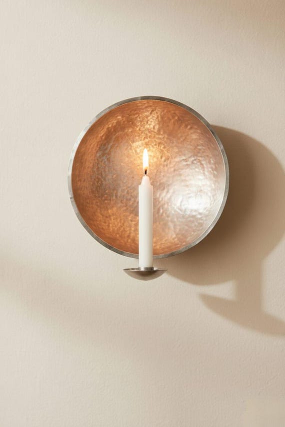 Handgefertigter, gehämmerter Wandkerzenhalter aus Metall – Minimalistische Wandleuchte für die Heimdekoration – Moderner, rustikaler Kerzenhalter