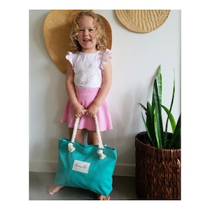 Kids Tote Ocean Teal | Coton 100% biologique | Sac maman fille assorti| Sac de plage pour enfants| Maman et moi| Sac d’abeille miel| Fourre-tout en coton sarcelle|