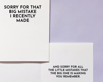 DIGITAL PRINTABLE Sorry Mistake greeting card, A2 4x6, funny apology card, dry humor couple, sarcastic friendship, oops card print file
