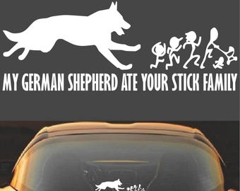 Pegatina familiar "Mi pastor alemán se comió tu palo" / Calcomanía divertida para coche con forma de perro