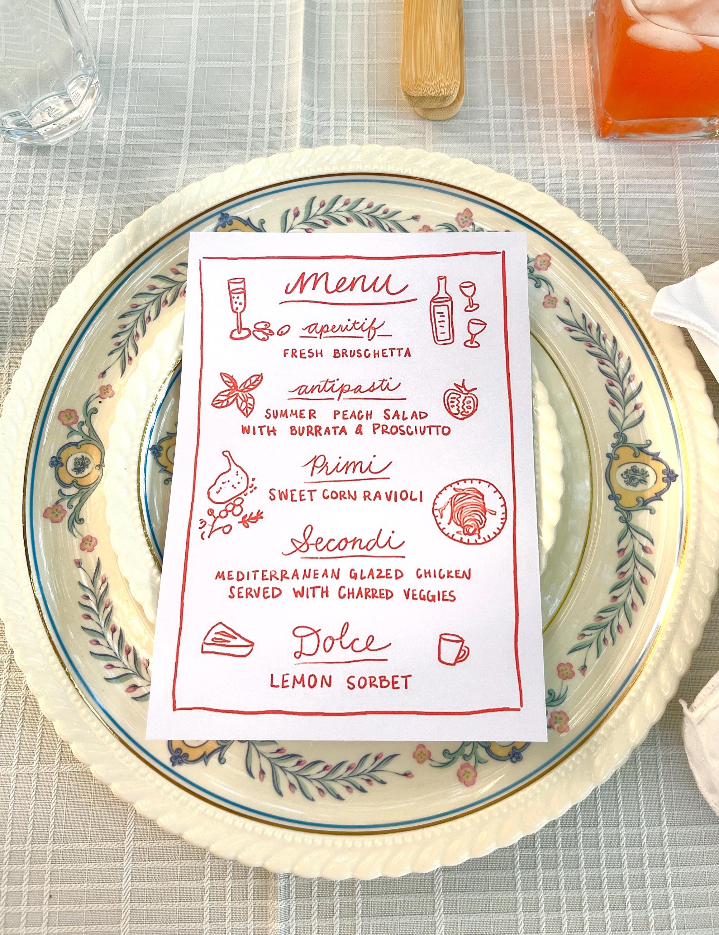 Handmade Menu Drawing Custom Hand-drawn Dinner Menu: Fun Whimsical Print - Etsy
