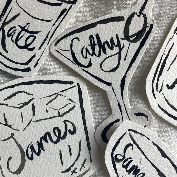 Tarjetas de lugar para cócteles extravagantes, decoración de mesa elegante, personalizadas, Martini, amantes de la comida