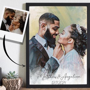 Watercolor Wedding Portrait From Photo: Bride and Groom Canvas Art
