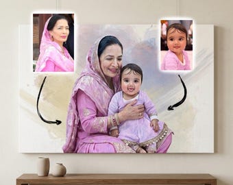 Angel Wings Memorial Gift for Mom, Grandmother and Baby Portrait, Combine Photos