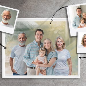 Personalized Portrait From Photos, Custom Family Portrait Painting, Add Deceased Loved One Picture, Loss of Dad, Memorial Gift for Husband