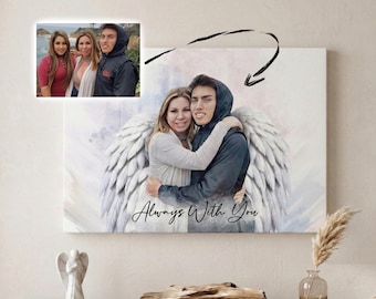 Memorial Portrait Art | Combined Family Photo, Angel Wings