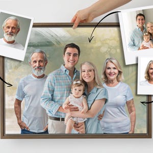 Personalized Family Portrait From Multiple Photos, Add Passed Away Loved One Picture, Family Portrait Painting, Loss of Dad, Memorial Gift