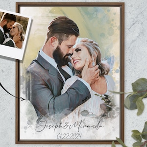 Personalized Watercolor Wedding Portrait from Photo, Couple Anniversary Gift