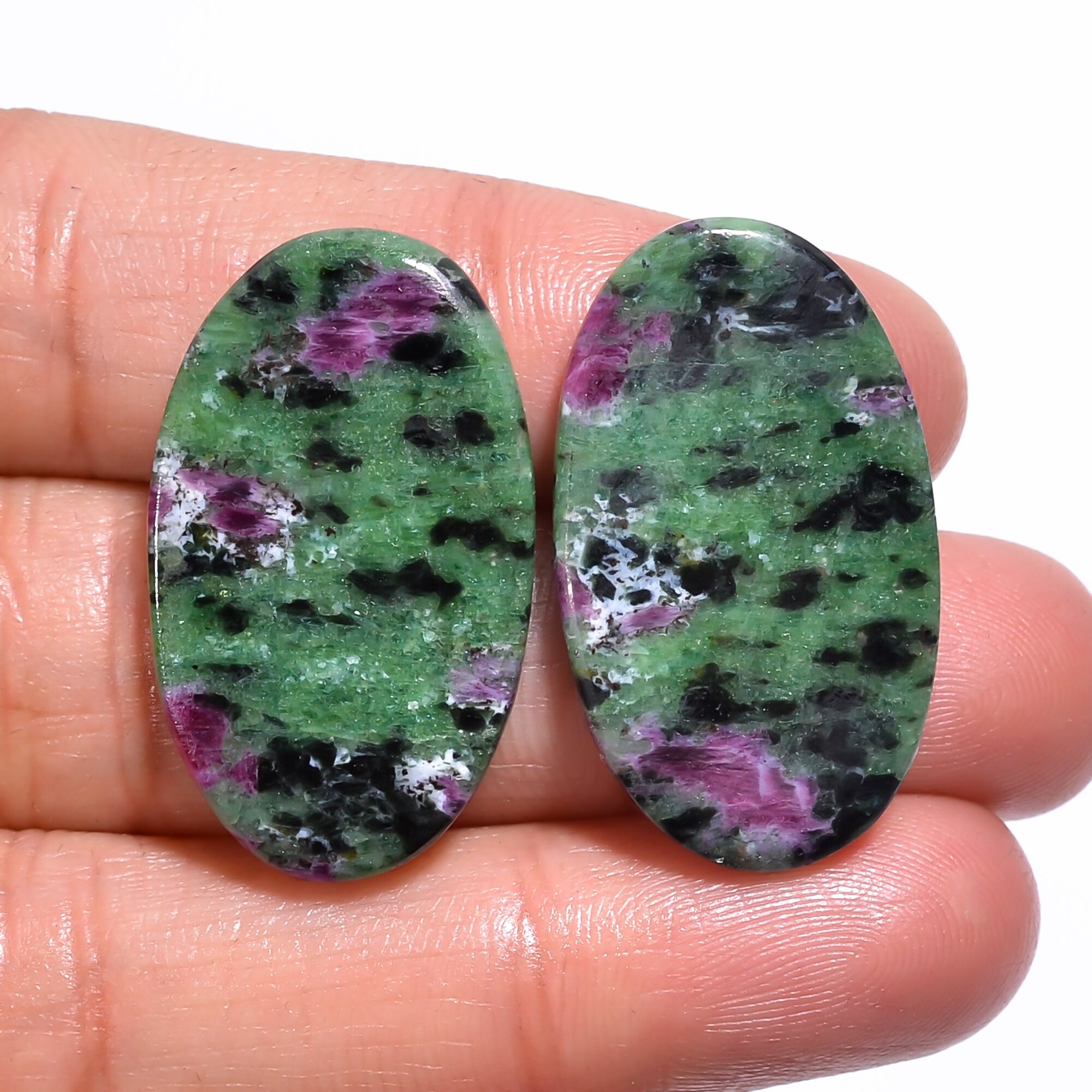 Beautiful Top Grade Quality 100% Natural Ruby Zoisite Oval Shape Cabochon Loose Gemstone Pair For Making Earrings 37.5 Ct 29X17X4 mm AR-506 Beautiful Top Grade Quality 100% Natural Ruby Zoisite Oval Shape Cabochon Loose Gemstone Pair For Making Earrings 37.5 Ct 29X17X4 mm AR-506