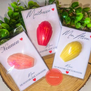 geurende madeleine fondant, eindejaarscadeau voor leraar, ATSEM, oppas, cadeau voor leraar, geurende fondant voor aardbeien suikerspinbrander