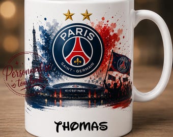 Mug Paris saint germain Double Étoile Personnalisé avec Prénom | Tasse Football Parisienne | Cadeau Supporter Paris league des champion psg