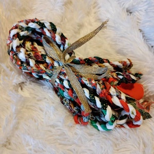 25 feet of Upcycled handmade fabric twine in Christmas colors for gift wrapping or banner