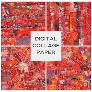 Red Collage Paper: Mixed Media Ephemera Tear Sheets (Digital Download)