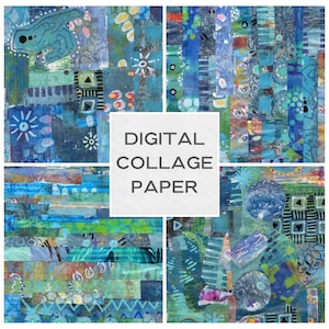 Carta per collage digitale - Fogli strappati blu, effimeri per tecniche miste, diario di spazzatura, diario d'arte, album da disegno, scrapbooking