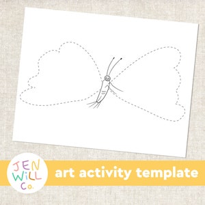 May include: A black and white printable art activity template featuring a butterfly with dotted lines for tracing. The template is perfect for kids to practice their fine motor skills and learn about butterflies.