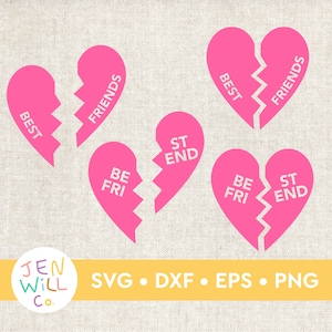 親友 svg、バレンタインデー svg、親友ネックレス 90 年代風 SVG クリップアート、壊れたハート クリップアート png、eps